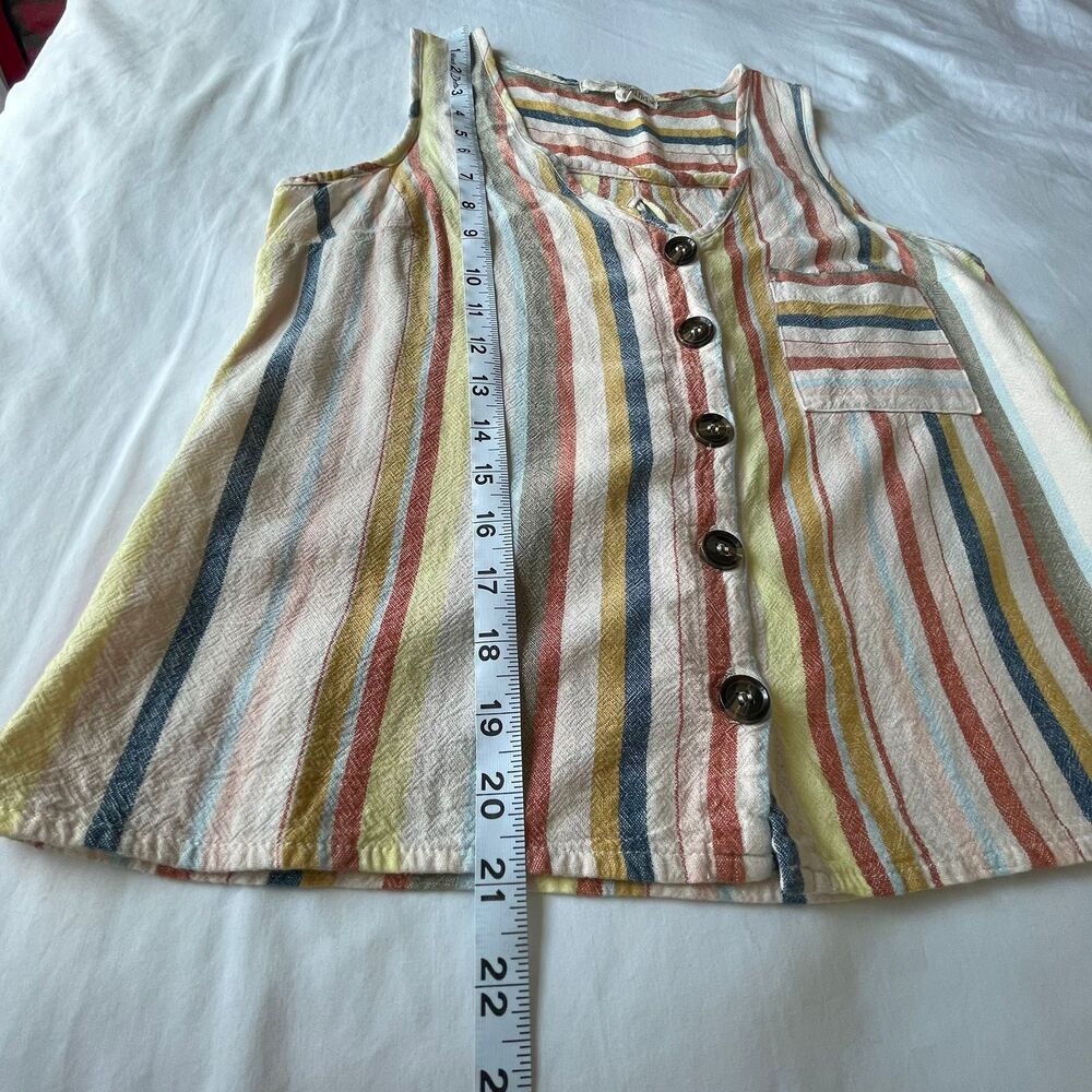 Rewind Stripe Sleeveless Top S Small Pastel Multi Color Button Front V Neck Boho - Picture 7 of 7